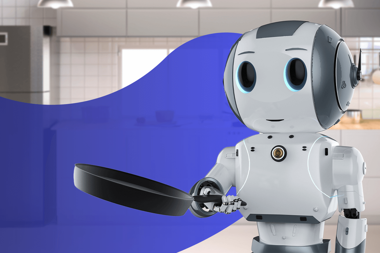 robot chef with frying pan