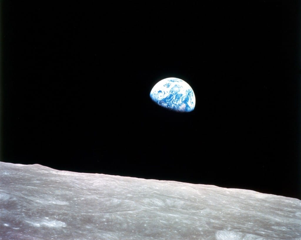 Earth rising in the sky from the moon