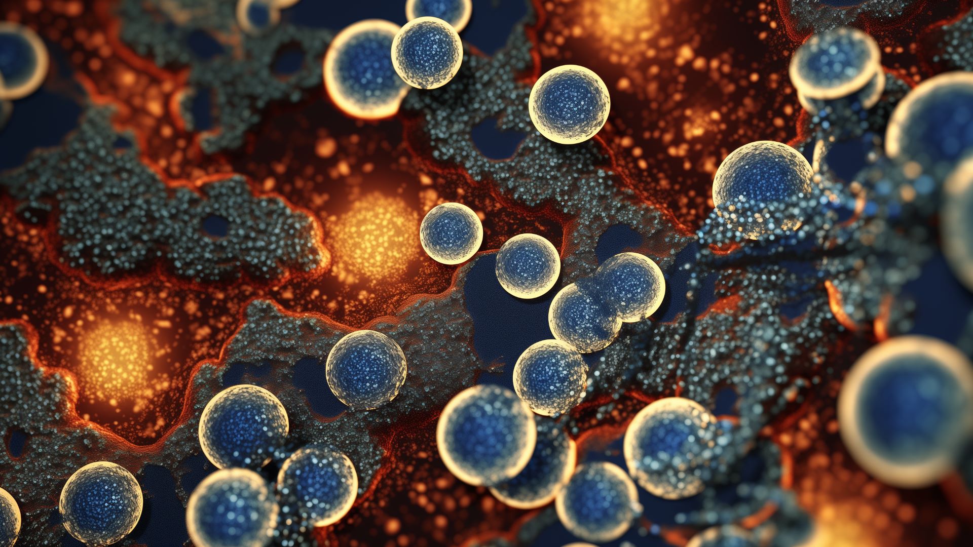 an artist rendering of electrons under a microscope