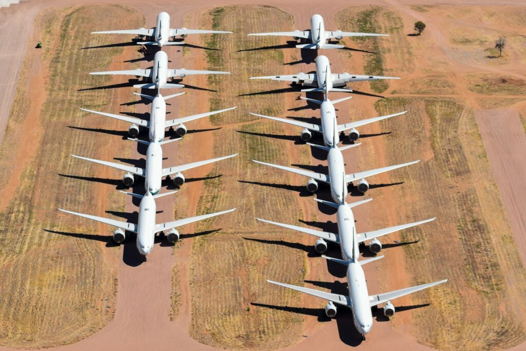 Boeing fleet in a field