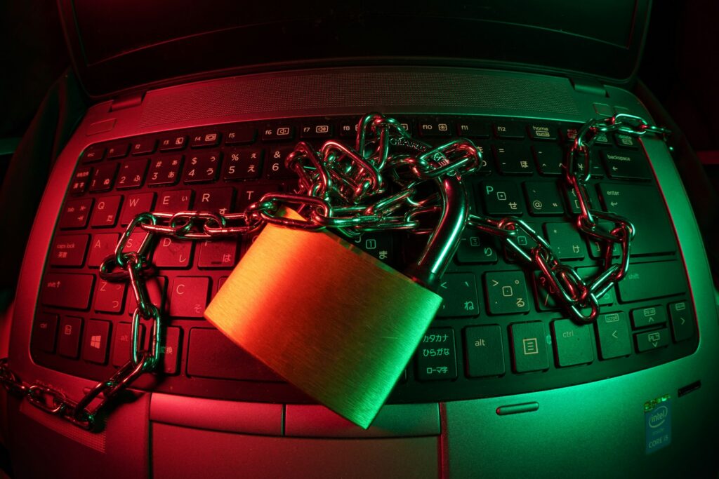 Lock and chain on a laptop keyboard
