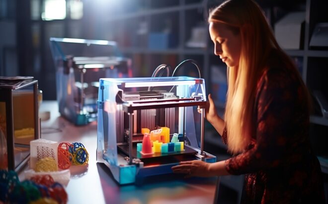 a woman making things with a 3D printer