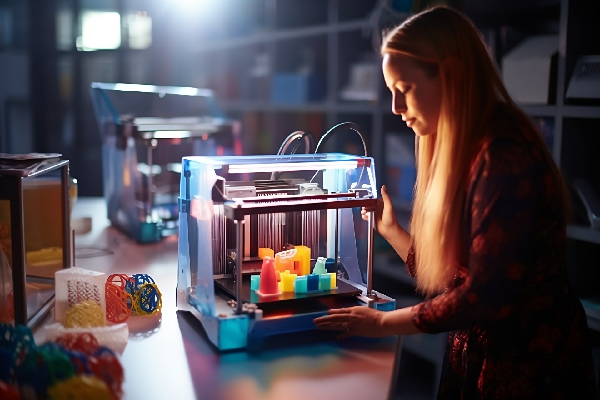 a woman making things with a 3D printer