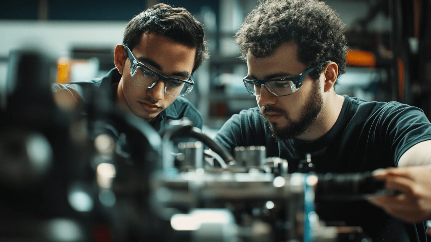 two men engaging in a project for their mechanical engineering careers