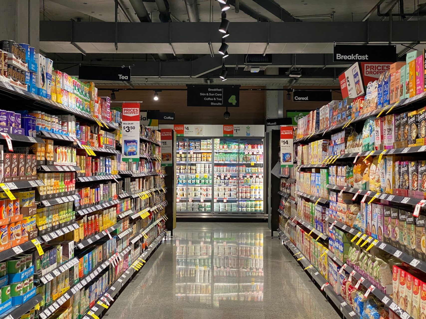 grocery store products on shelves