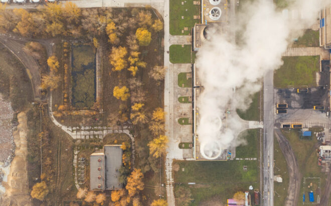 Satellite view of natural gas plant in the middle of a clearing