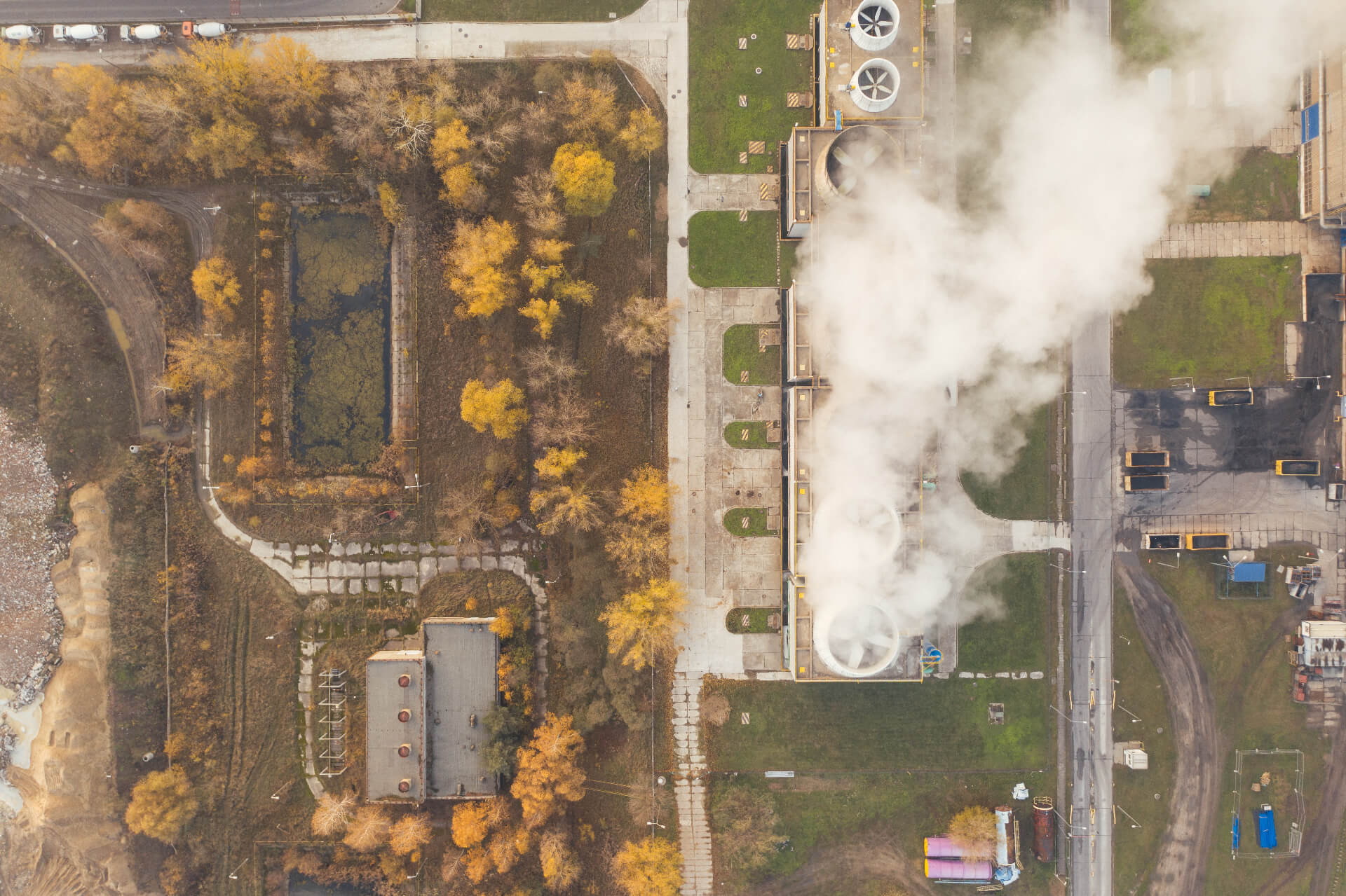 Satellite view of natural gas plant in the middle of a clearing