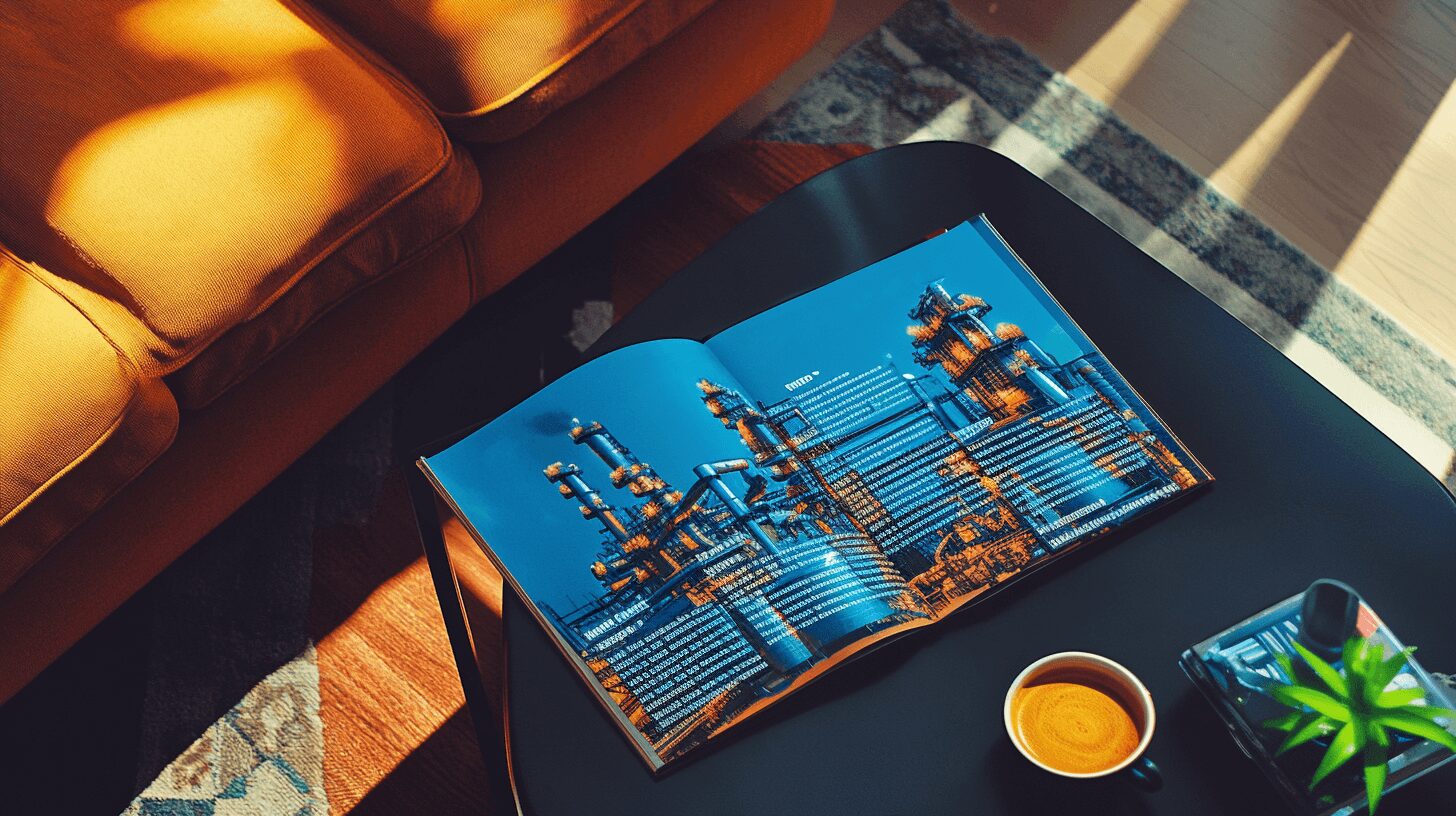 an artistic represenation of engineering magazines on a coffee table