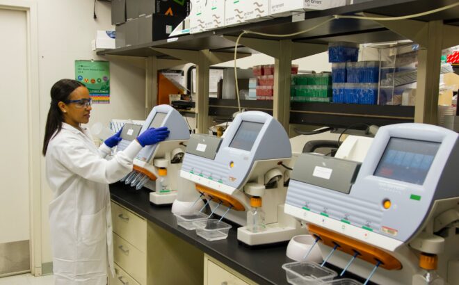A cancer doctor conducting DNA gene sequencing