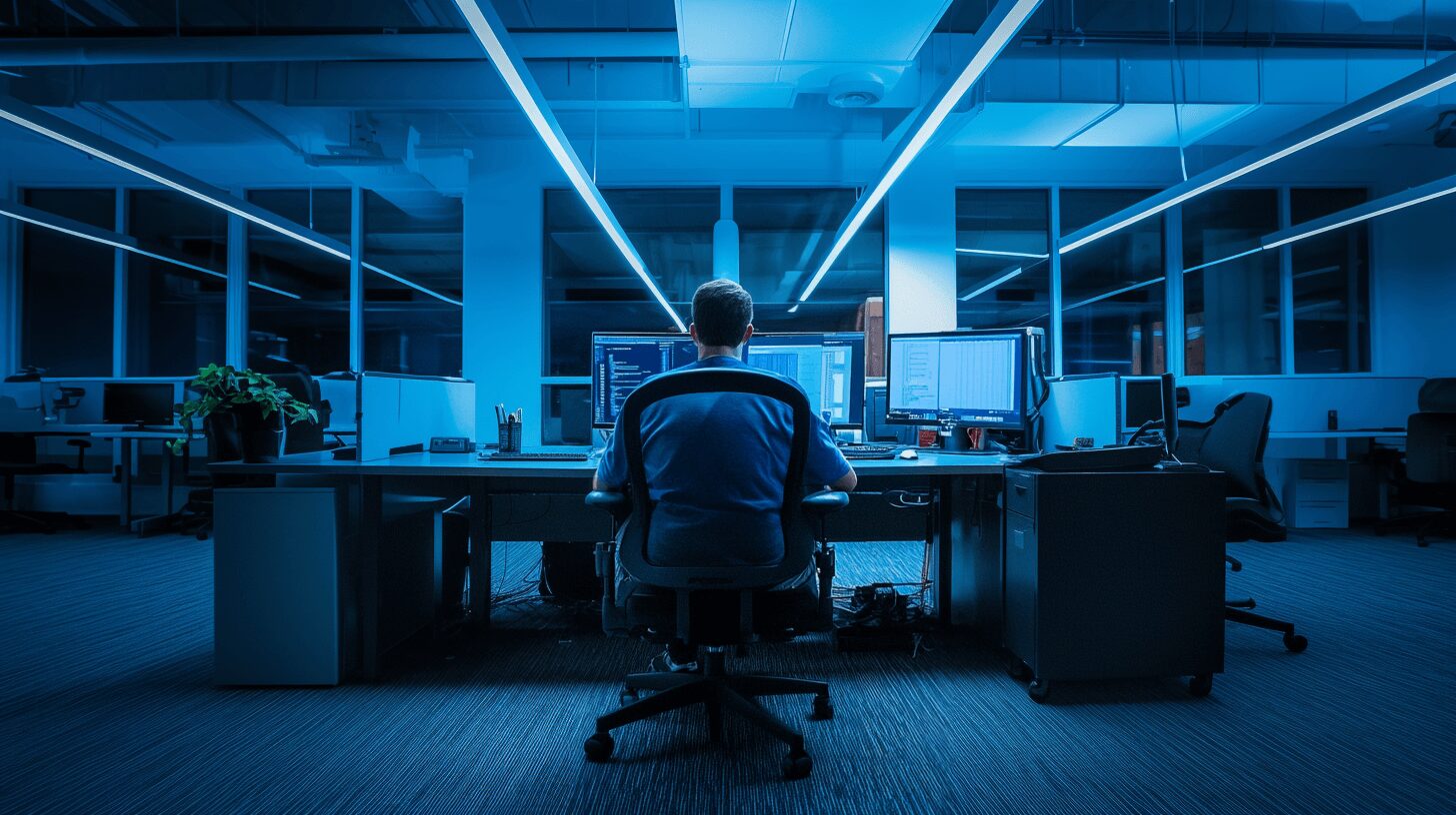 a computer programmer in the office at night