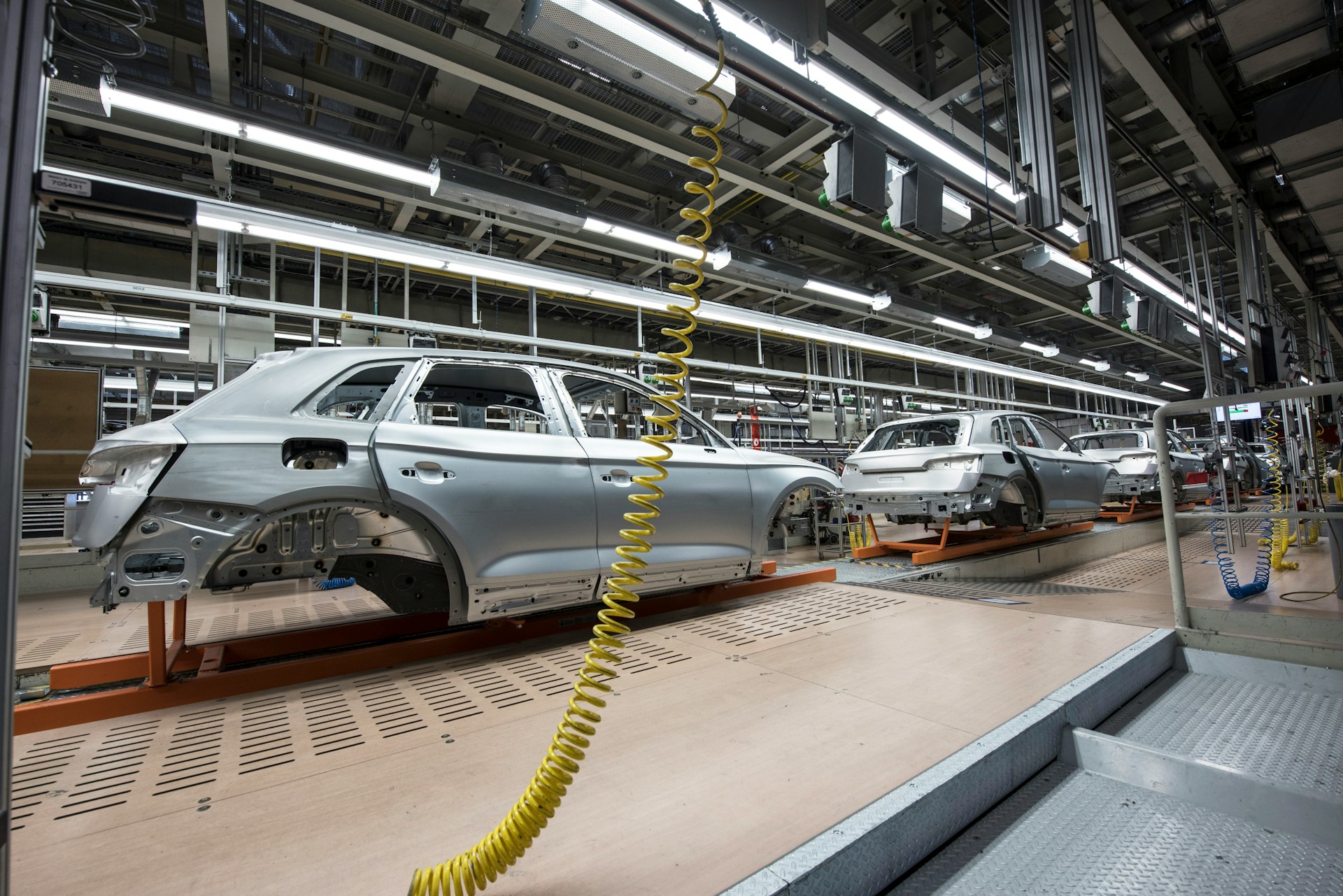 Cars in a manufacturing line