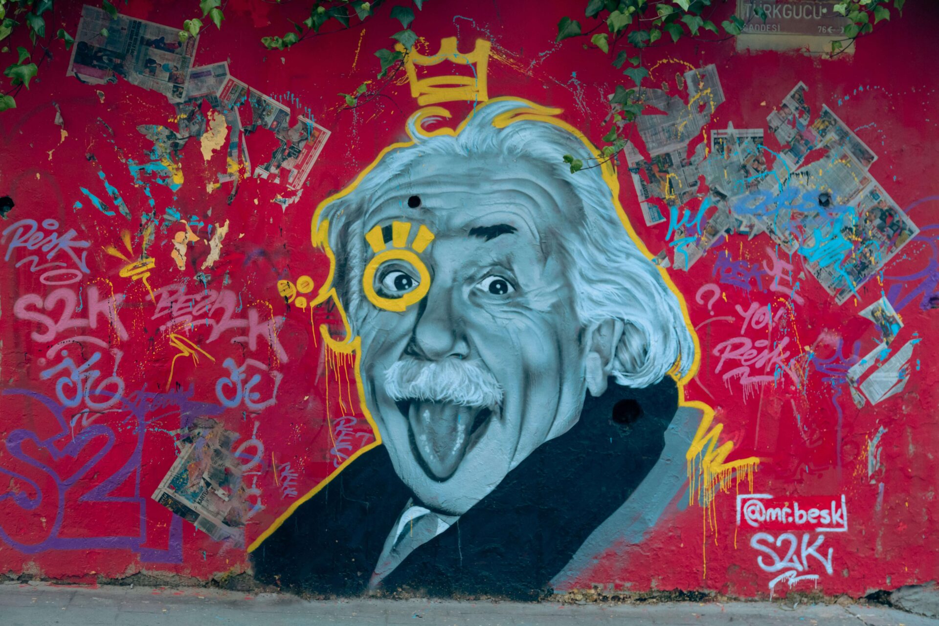 graffiti mural of albert einstein