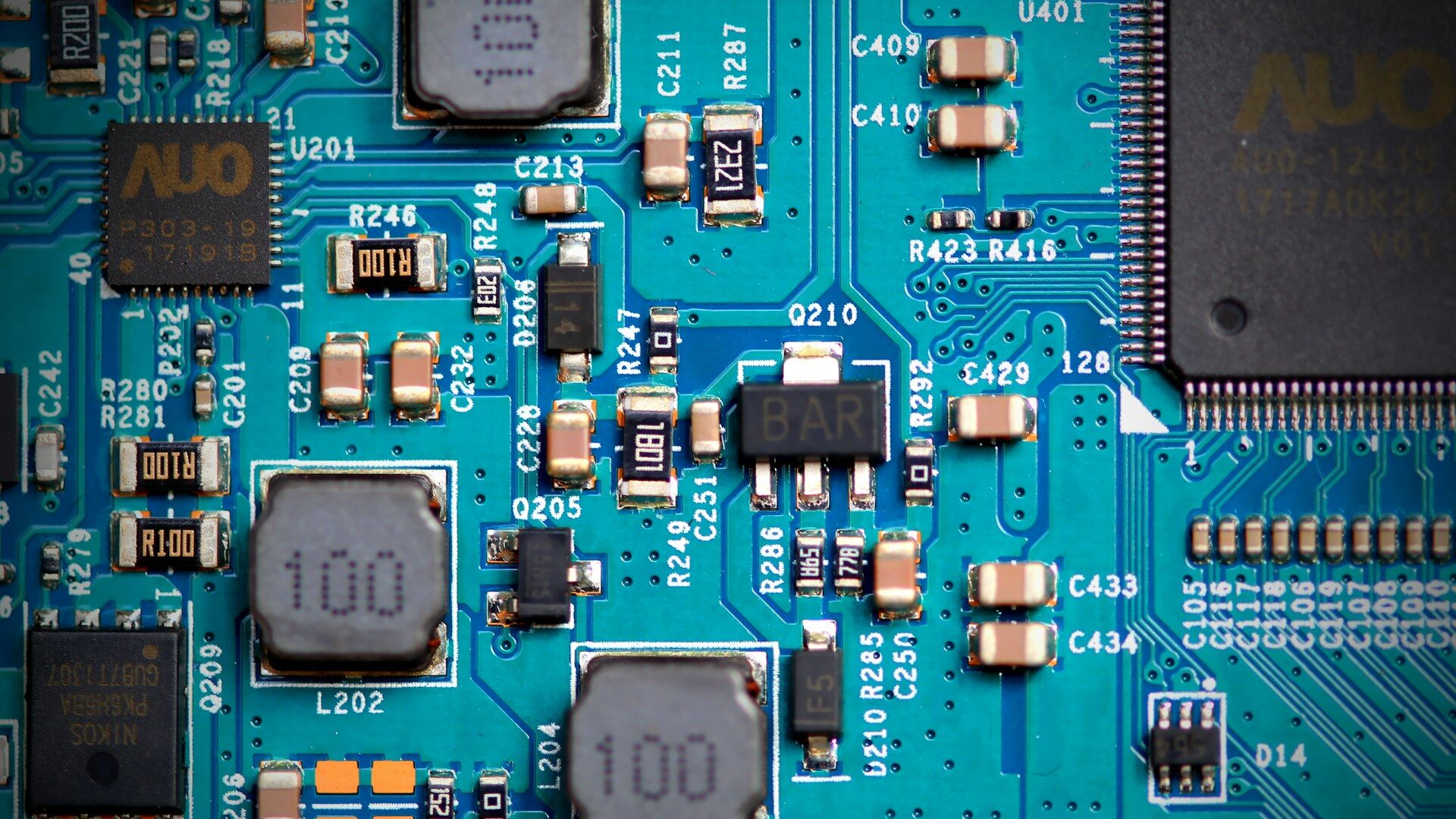 A blue circuit board