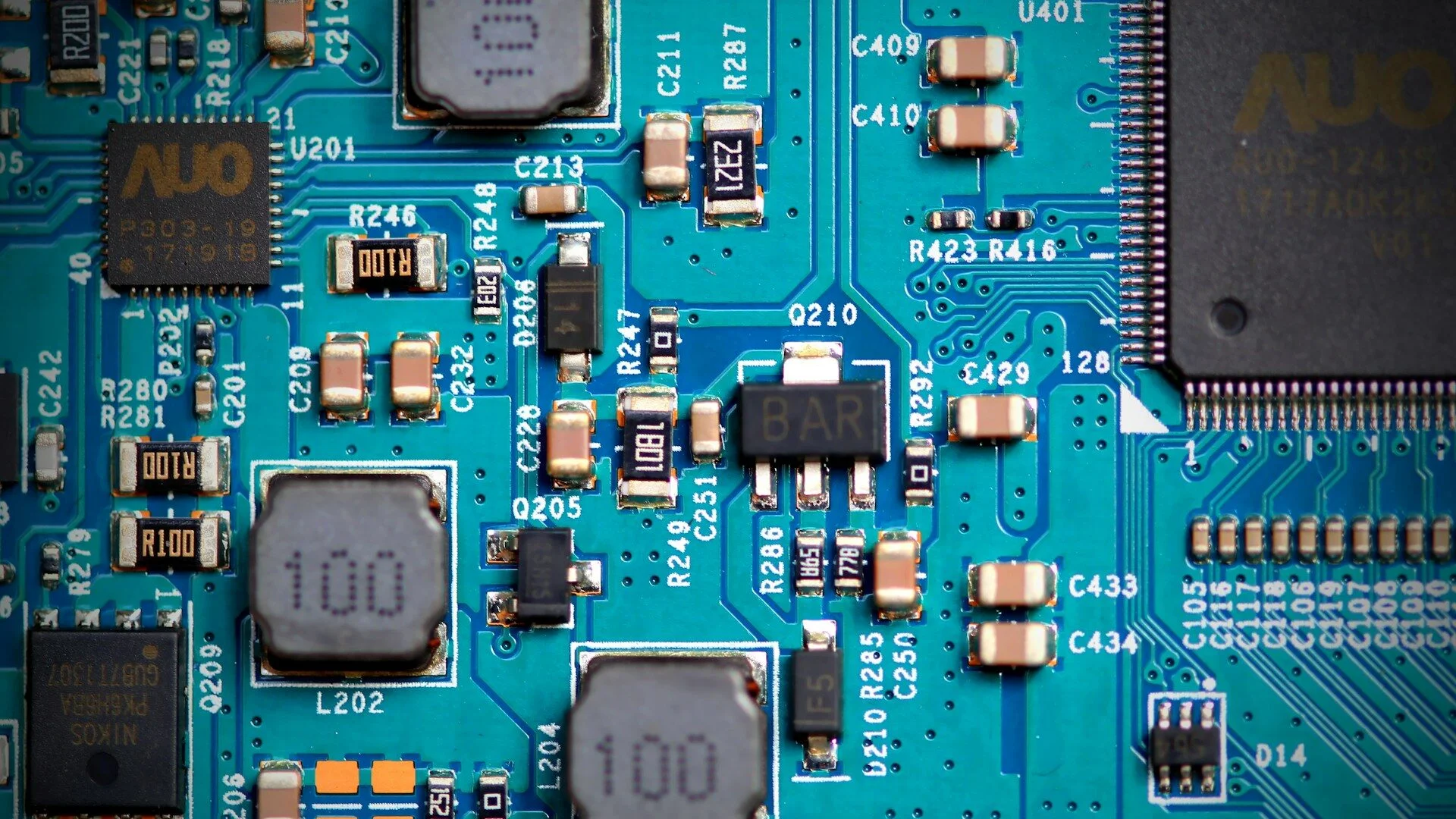 A blue circuit board